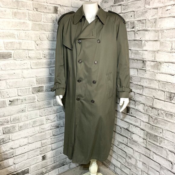 Vintage 90s London Fog Double Breasted Vented Olive GreenTrench Coat - Picture 1 of 16